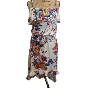Lildy Floral Peasant Sleeveless Dress with Ruffled Top Hi Low Hem Size L/XL NWT